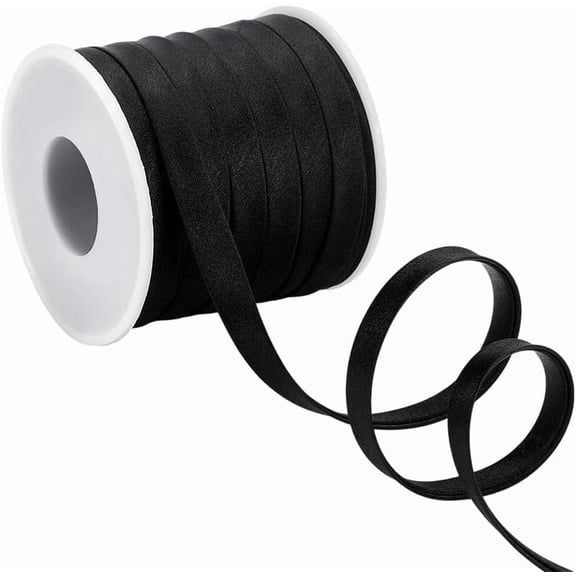 Satin Bias Tape Double Fold Bias Tape 3/8 Inch Black Binding Tape Folding Ribbons Sewing Same Bias Tape for Clothing Sewing Seaming Hemming Quilting Piping DIY Craft 21.8 Yards diy
