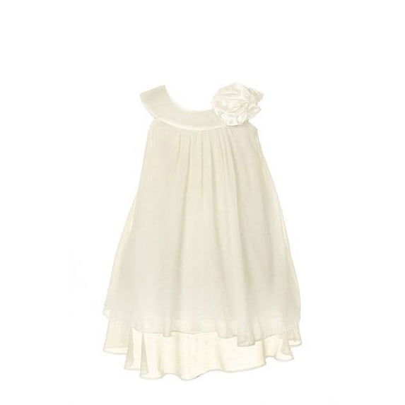 Satin Bib Neckline & Chiffon A-line Big Girls Flower Girl Dress Wedding