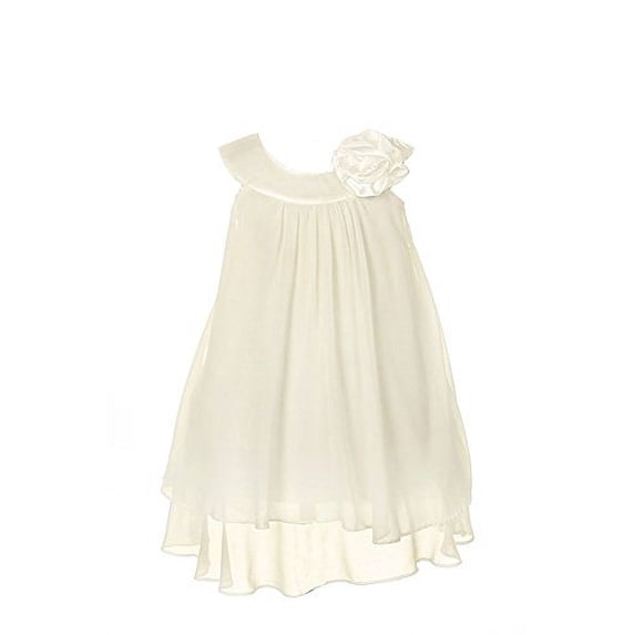 Satin Bib Neckline & Chiffon A-line Big Girls Flower Girl Dress Wedding