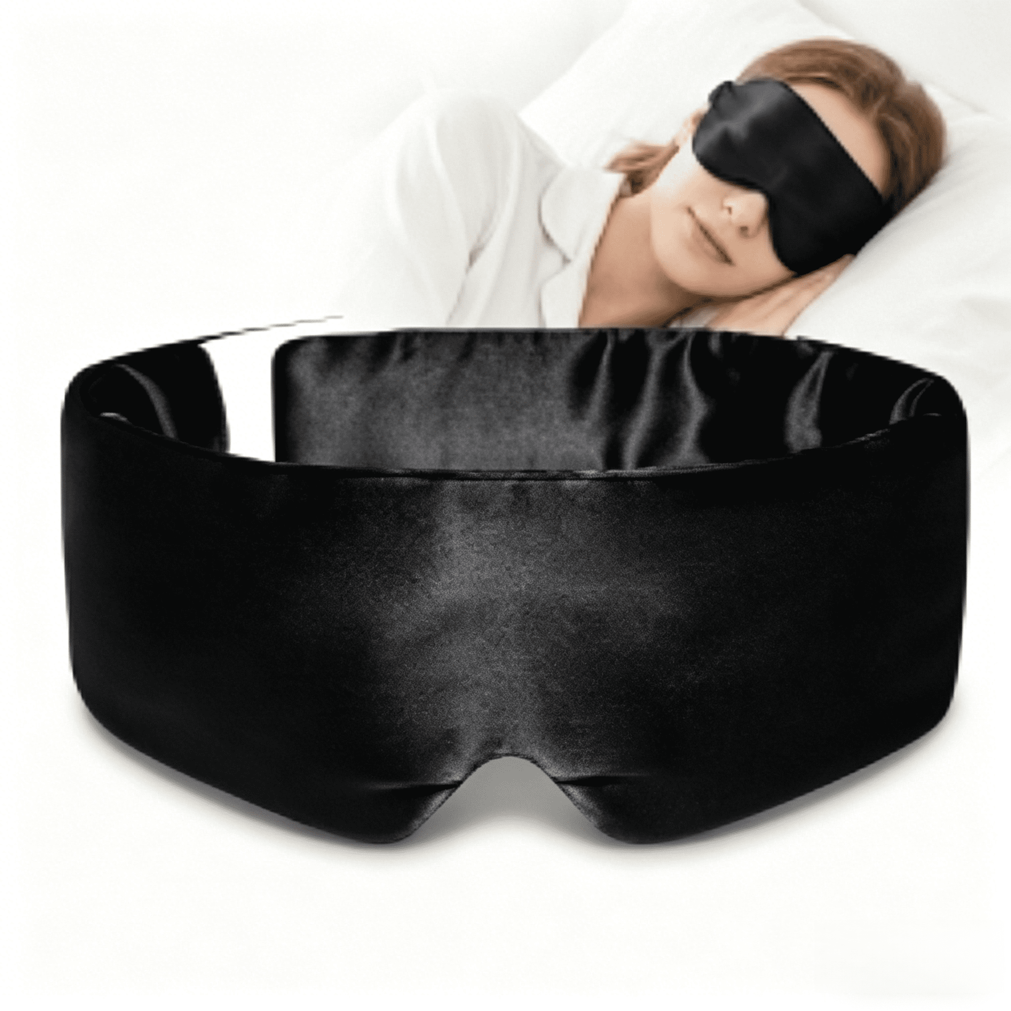 Satin Blindfold Sleep Mask for Side Sleepers, Soft Eye Cover for Sleeping, Comfortable for Travel and Home Use, Black