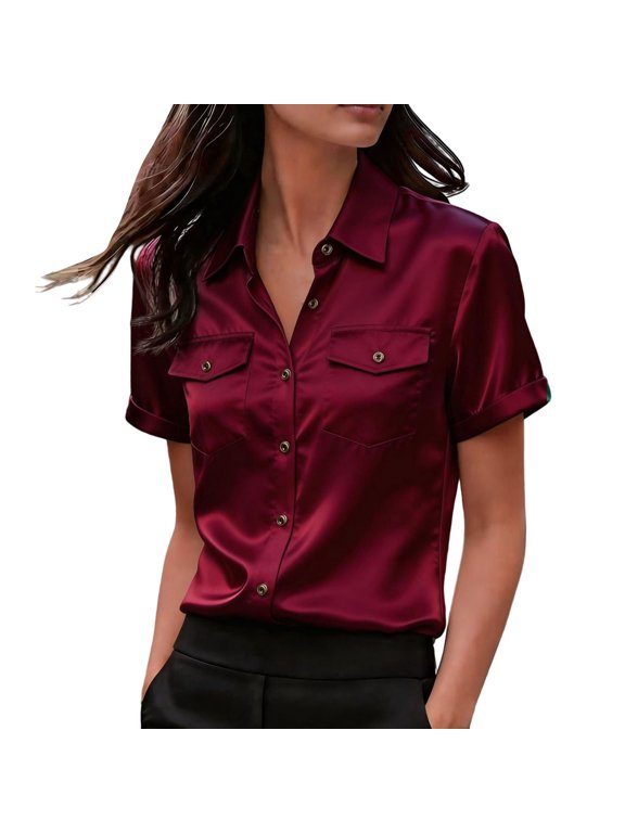 Satin Blouses For Women Peasant Blouse Cute Basic Tops For Women Short Sleeve Top For Women Business Casual Women Wrinkle Free Travel Clothes For Women Peasant Tops For Women