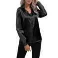 thumbnail image 1 of Satin Blouses for Women Casual Long Sleeve Button Down Shirts Dressy Business Work Tunic Top Black L, 1 of 9