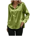 thumbnail image 1 of Satin Blouses for Women Casual Long Sleeve Button Down Silk Shirts Dressy Business Work Tunic Top, 1 of 5
