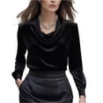 thumbnail image 1 of Satin Blouses for Women Dressy Business Casual Tops Elegant Cowl Neck Long Sleeve Work Shirt Black L, 1 of 5
