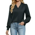 thumbnail image 1 of Satin Blouses for Women Dressy V Neck Button Up Shirt Long Sleeve Pleated Top Solid Color Silk Blouses Trendy Work Clothes, 1 of 7