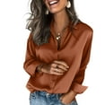 thumbnail image 1 of Satin Blouses for Women Silk Button Down Shirts Long Sleeve Business Casual Tops Brown L, 1 of 4