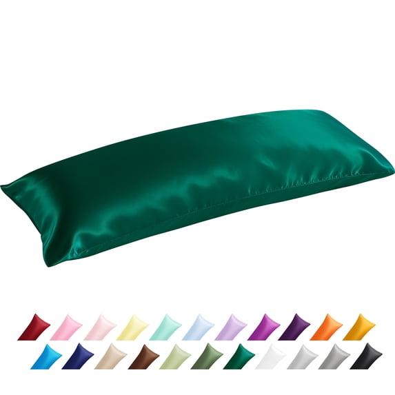 Satin Body Pillowcase for Hair and Skin, Luxurious and Silky Envelope Closure Body Pillow Cover, Dark Green, 20" x 54"
