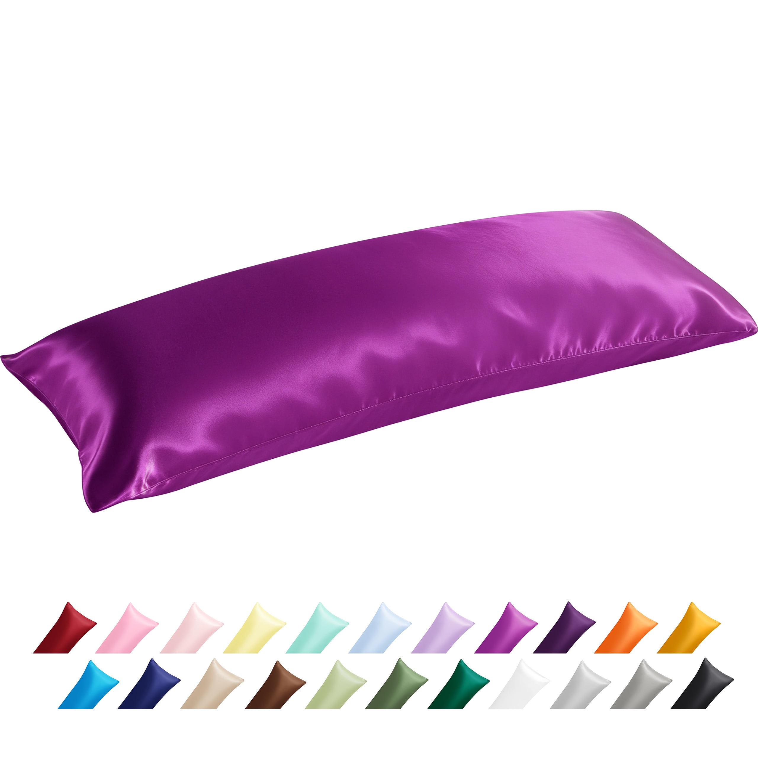 Satin Body Pillowcase for Hair and Skin, Luxurious and Silky Envelope Closure Body Pillow Cover, Purple, 20" x 54", 2 Pack