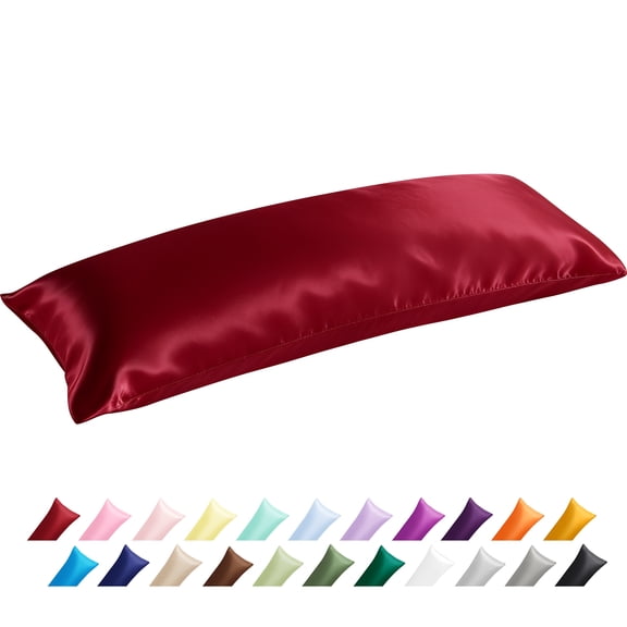 Satin Body Pillowcase for Hair and Skin, Luxurious and Silky Envelope Closure Body Pillow Cover, Red, 20" x 54", 2 Pack