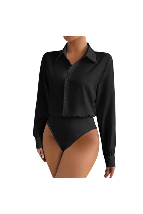 Satin Bodysuits for Women Button Down Collared Long Sleeve Shirt Slim Fit Lightweight Blouses Bussiness Casual Outfits Base Layer Shirts Office Body Suits Spring Summer Blouse Tops