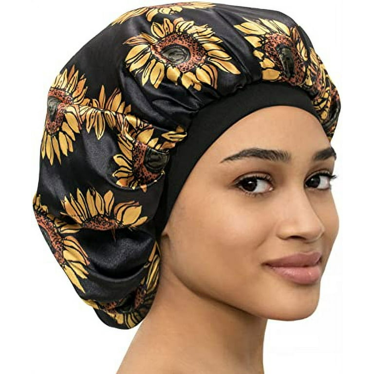 Satin Bonnet Adjustable Sleeping Silk Bonnet Black Women Men