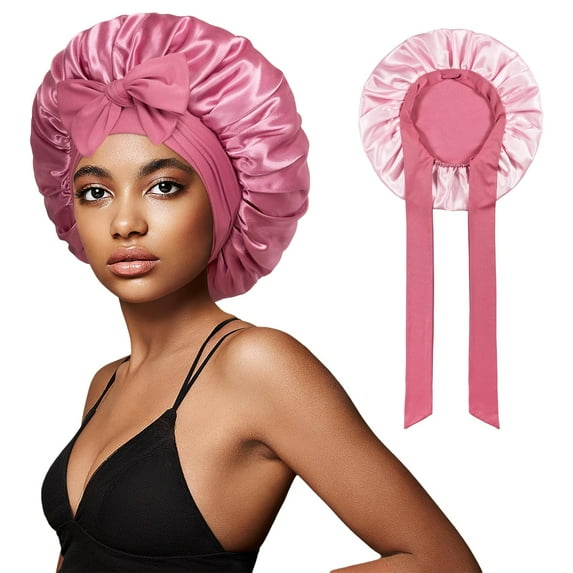 Satin Bonnet Silk Bonnet for Sleeping Double Layer Satin Lined Hair Bonnet with Tie Band Bonnets for Women Natural Curly Hair