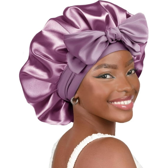 Satin Bonnet Silk Bonnet for Sleeping Double Layer Satin Lined Hair Bonnet with Tie Band for Women Curly Hair