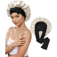 thumbnail image 1 of Satin Bonnet Silk Bonnet for Sleeping Silk Sleep Cap Double Layer Hair Bonnet with Elastic Tie Band for Curly Hair Night Cap, 1 of 14