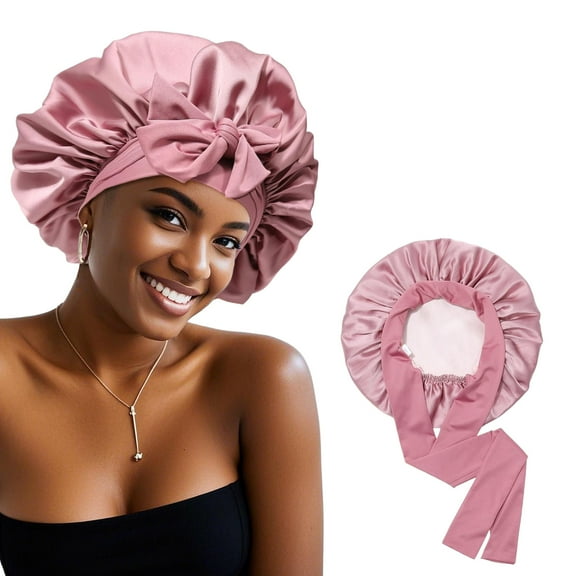 Walkfairy Satin Bonnet Silk Sleep Cap Double Layer Hair Bonnet with Elastic Tie Band for Curly or Straight Hair