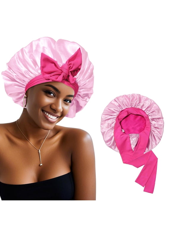 Satin Bonnet Silk Bonnet for Sleeping Silk Sleep Cap Double Layer Hair Bonnet with Elastic Tie Band for Curly Hair Night Cap