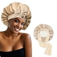 thumbnail image 1 of Satin Bonnet Silk Bonnet for Sleeping Silk Sleep Cap Double Layer Hair Bonnet with Elastic Tie Band for Curly Hair Night Cap, 1 of 3