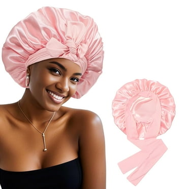 Satin Bonnet Silk Bonnet for Sleeping Silk Sleep Cap Double Layer Hair Bonnet with Elastic Tie Band