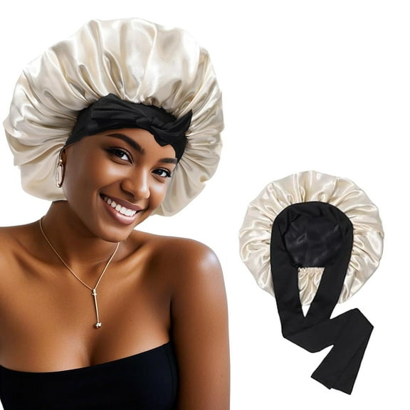 Satin Bonnet Silk Bonnet for Sleeping Silk Sleep Cap Double Layer Hair Bonnet with Elastic Tie Band