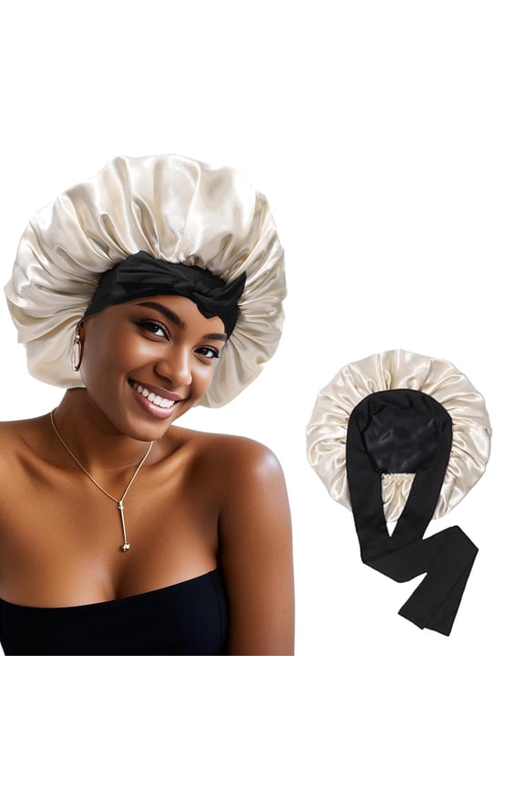 Satin Bonnet Silk Bonnet for Sleeping Silk Sleep Cap Double Layer Hair Bonnet with Elastic Tie Band