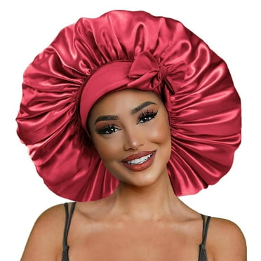 Satin Bonnet Silk For Hair Sleeping, Women Tie Bonnets Adjustable Night Cap Jumbo Size Comfortable Wide Band for Braids Curly Long Hair