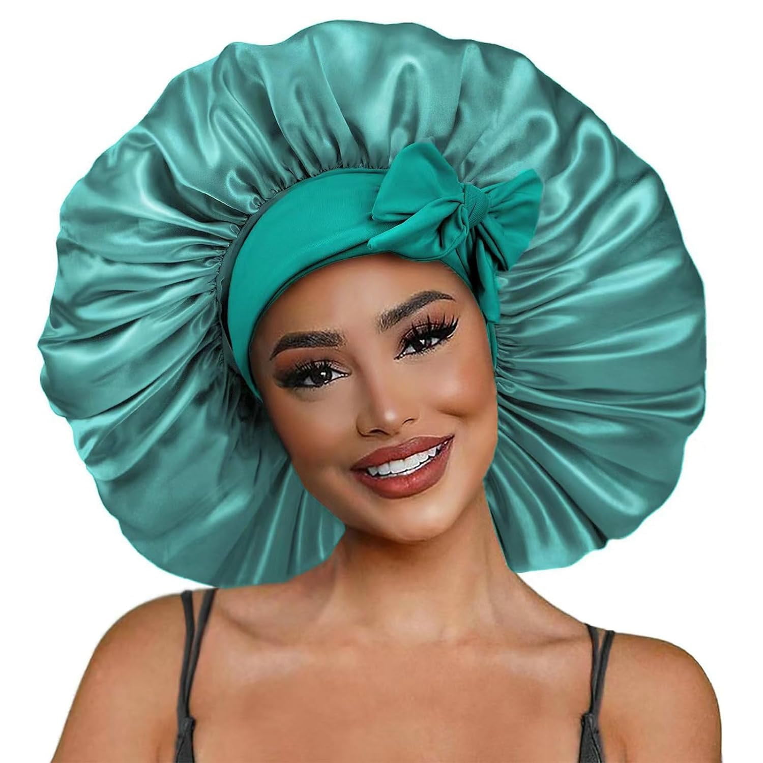 Abeillo Large Satin Bonnet For Women, Extra Long Silk Sleep Cap With Tie Band And Scrunchies, For Long Curly Hair, Locs, Braids (Black, Pink - View #5