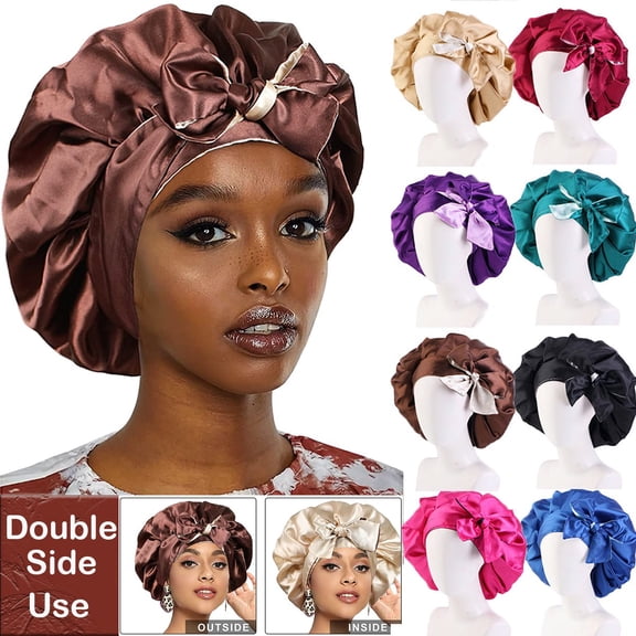 Satin Bonnet-Silk Sleep Cap Non Slip Hair Wrap for Women Night Cap for Long/Curly Hair with Elastic Tie Band