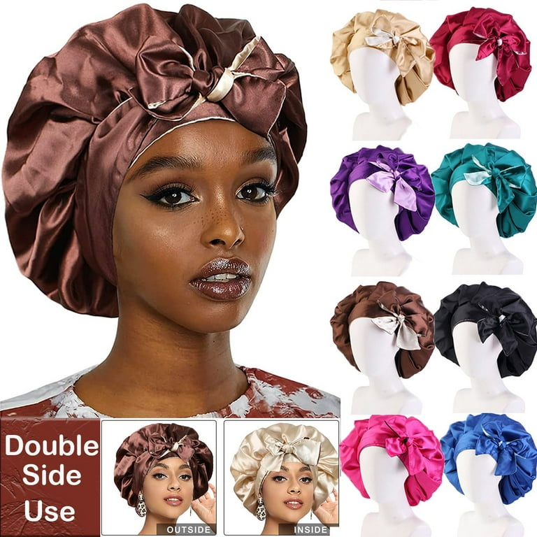 Satin Bonnet-Silk Sleep Cap Non Slip Hair Wrap for Women Night Cap for  Long/Curly Hair with Elastic Tie Band
