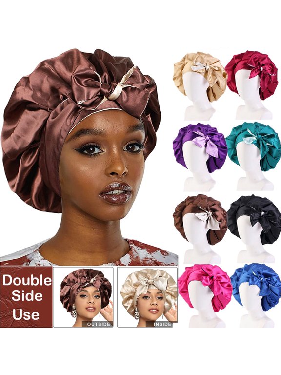 Satin Bonnet-Silk Sleep Cap Non Slip Hair Wrap for Women Night Cap for Long/Curly Hair with Elastic Tie Band