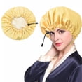 thumbnail image 1 of Satin Bonnet Sleeping Cap Soft Night Adjustable Double Layer Hat for Woman(Gold), 1 of 3