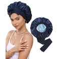 thumbnail image 1 of Satin Bonnet for Sleeping, Double Layer Hair Bonnet with Elastic Tie Band, Soft Night Cap for Curly and Straight HairNavy Blue + Light Blue), 1 of 13