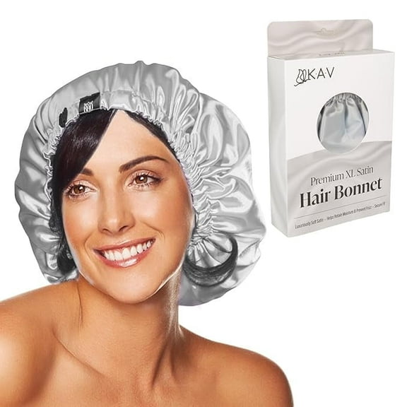 Satin Bonnet for Women, XL Reversable Beanie for Various Hair Types, Satin Sleeping Cap with Adjustable Strap, 2-Tone 2-Layer (Grey)
