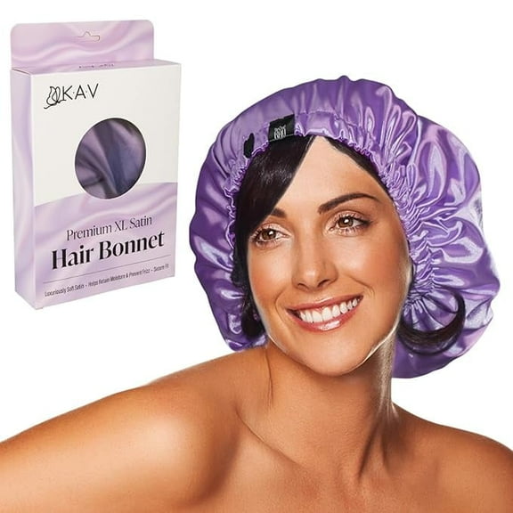 Satin Bonnet for Women, XL Reversable Beanie for Various Hair Types, Satin Sleeping Cap with Adjustable Strap, 2-Tone 2-Layer (Purple)