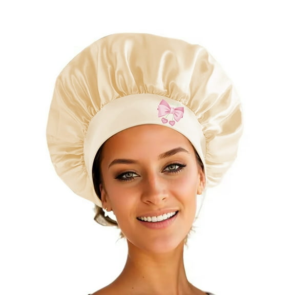 Satin Bonnets for Hair Women Sleeping Beige Night Sleep Caps Single Layer 1Pack