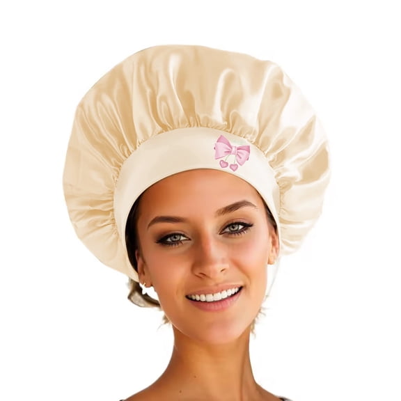 Satin Bonnets for Hair Women Sleeping Beige Night Sleep Caps Single Layer 1Pack