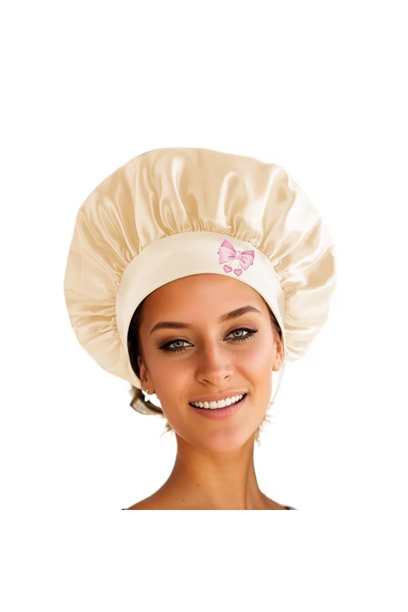 Satin Bonnets for Hair Women Sleeping Beige Night Sleep Caps Single Layer 1Pack