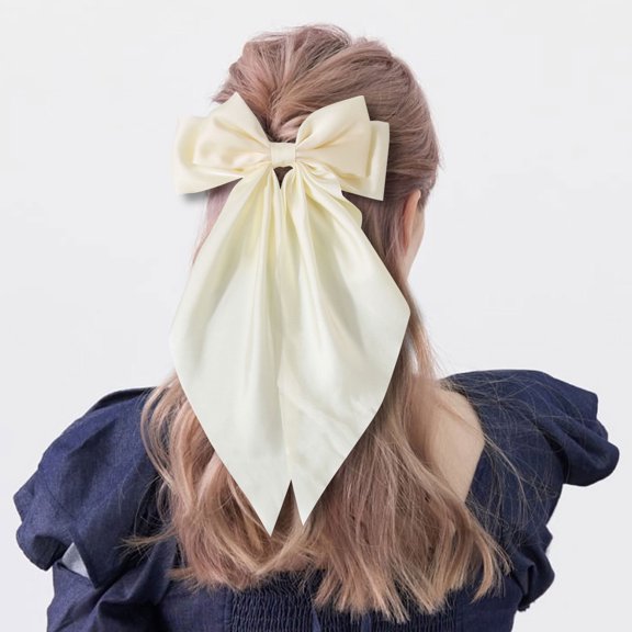 Satin Bow Hair Clip, Retro Large Ribbon Spring Clip, Soft Silky Texture, Long Flowing Ribbon, Secure Hold for Daily Wear, Wedding, Christmas Gift