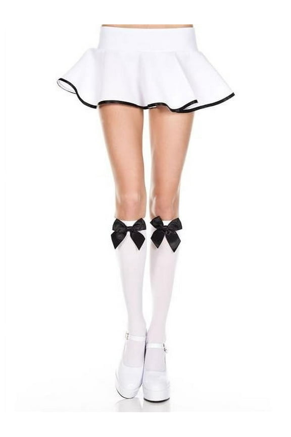 Satin Bow Knee Hi - One Size - White/Black