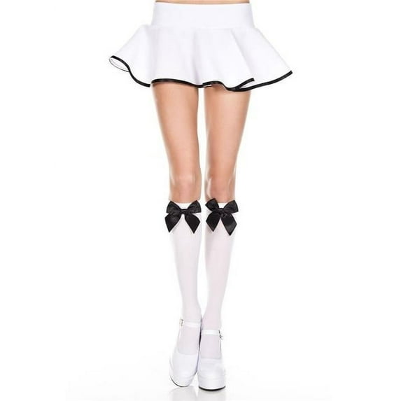 Satin Bow Knee Hi - One Size - White/Black