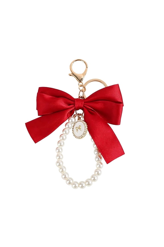 Satin Bow Pearl Bag Charms, Backpack Charms, Boho Bag Pendant Accessory