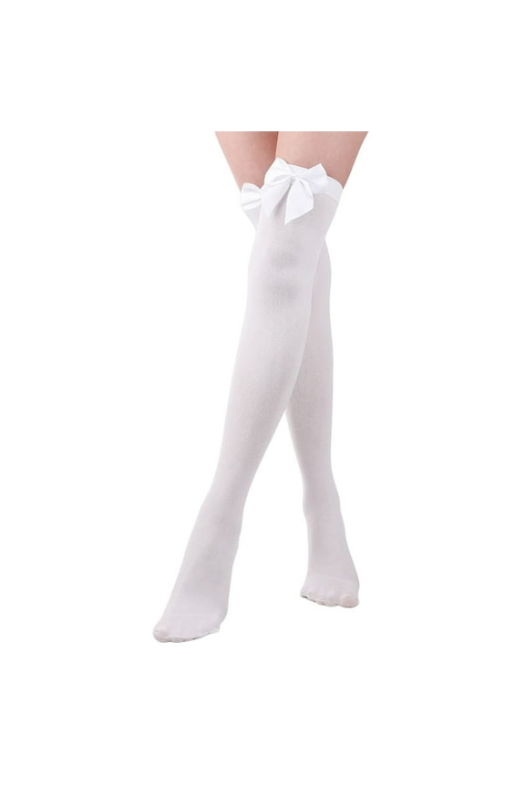 Chunleiiii Opaque Bow Stockings Thigh High Stockings Black White Knee High Socks With Bows Women's Knee High Socks Over Knee Long Tights For Girls Ladies