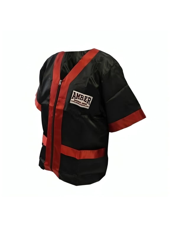 Satin Boxing Cornerman's Jacket, Premium Cornerman Support & Style Gear with Durable Satin, Ample Pockets & Tailored Fit, Black/Red, X-Large
