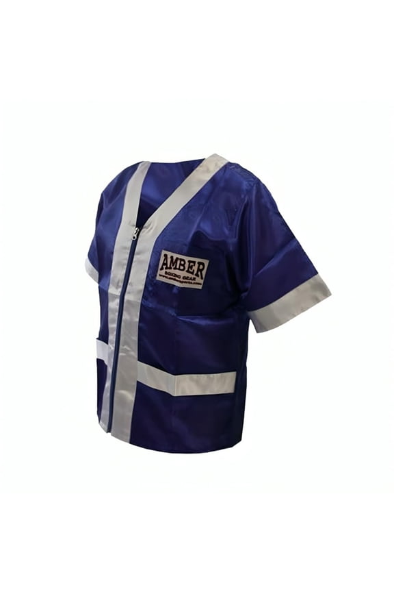 Satin Boxing Cornerman's Jacket, Premium Cornerman Support & Style Gear with Durable Satin, Ample Pockets & Tailored Fit, Blue/White, Medium