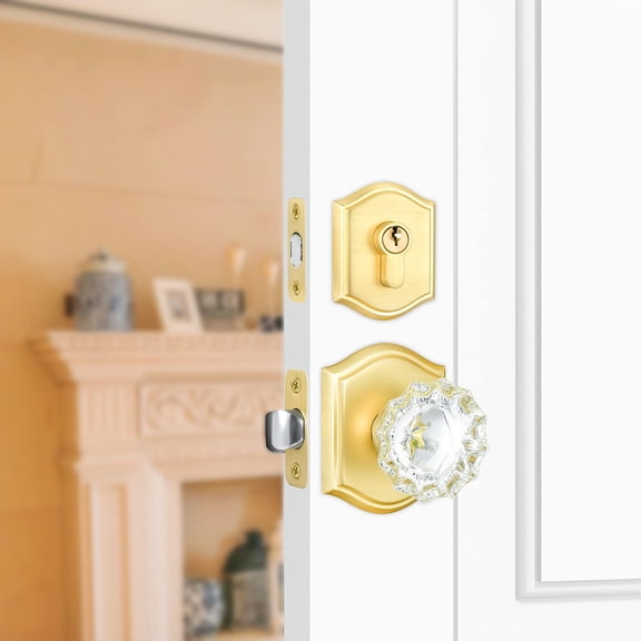 Satin Brass Deadbolt and Door Knob Set