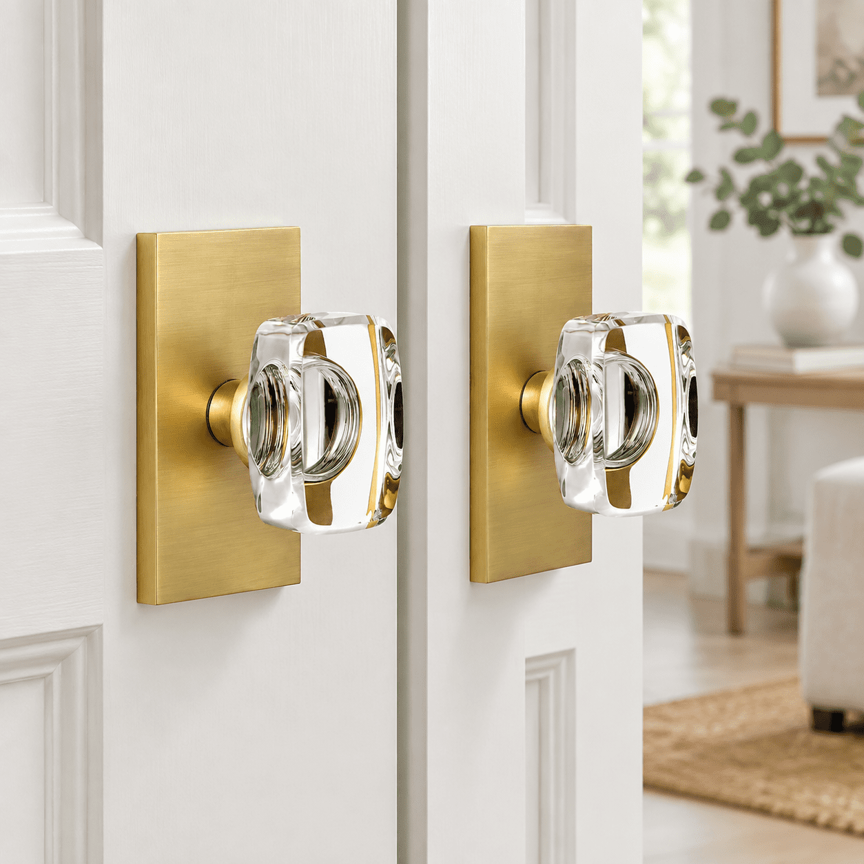 Satin Brass Dummy 2Pack Interior Door Knobs, Push/Pull Non-Locking ...