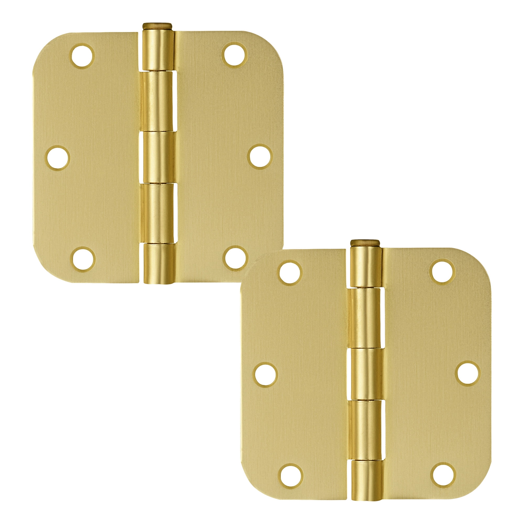 Satin Brass Steel Plain Bearing Door Hinge with Removable Pin, 3-1/2 x 3-1/2 in. 5/8 in. Radius, 2-Pack