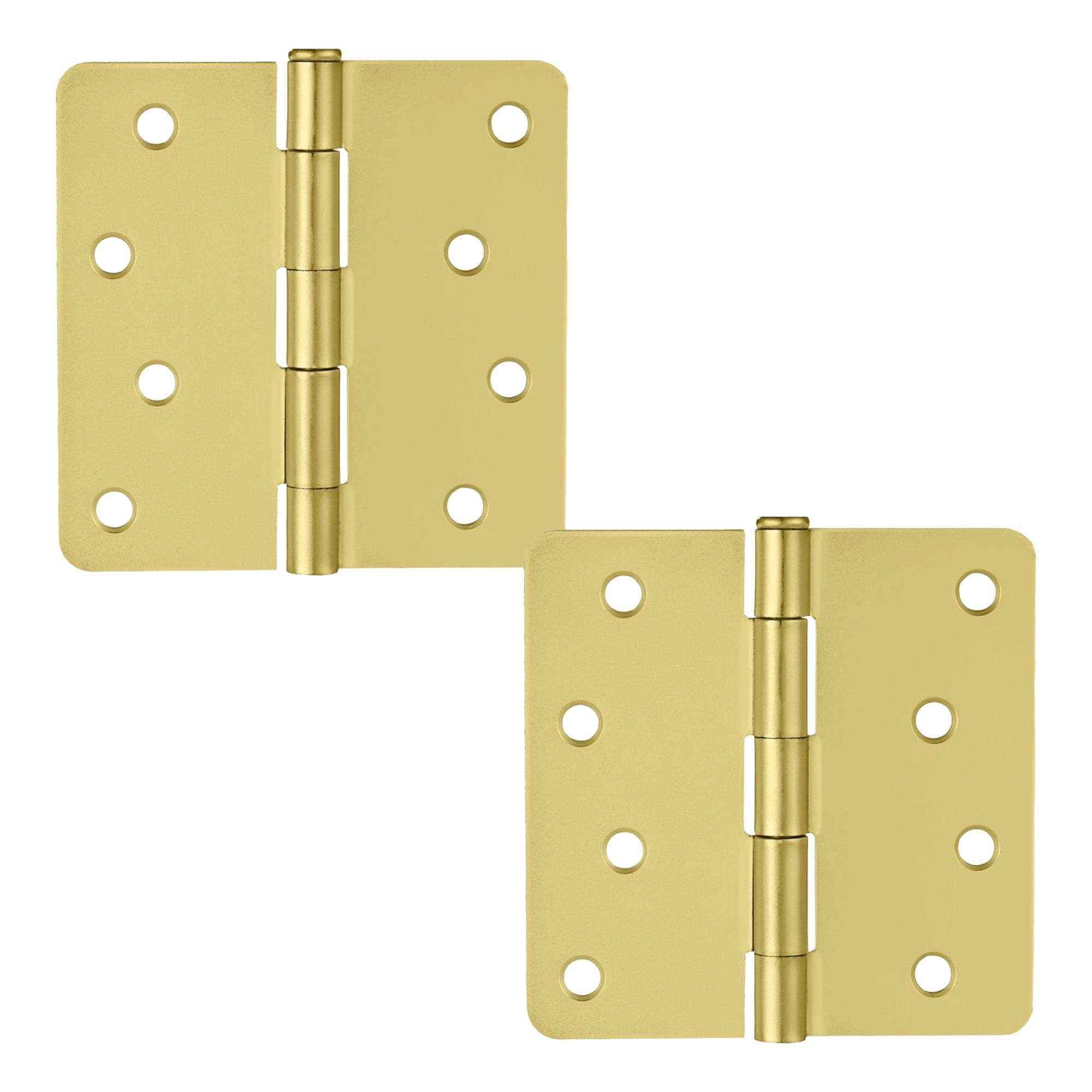 Satin Brass Steel Plain Bearing Door Hinge with Removable Pin, 4 x 4 in. 1/4 in. Radius, 2-Pack