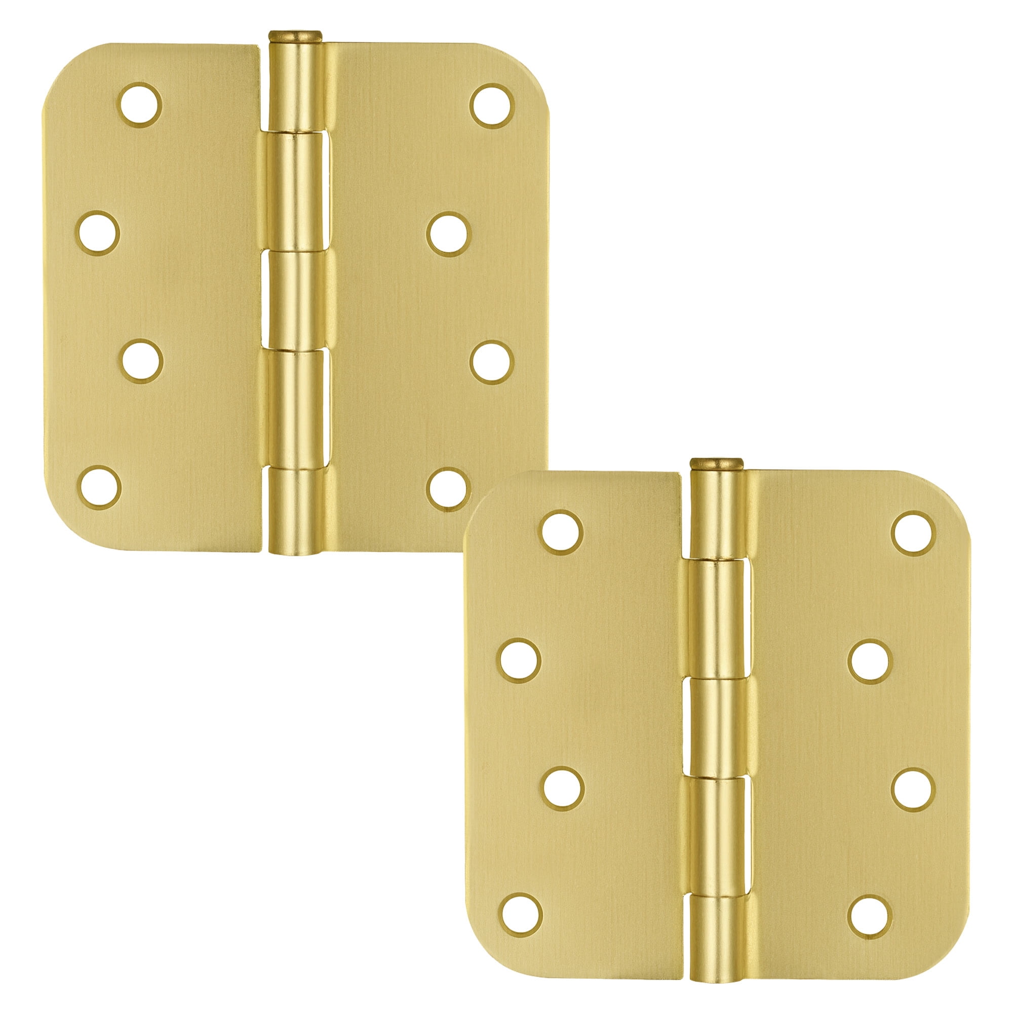 Satin Brass Steel Plain Bearing Door Hinge with Removable Pin, 4 x 4 in. 5/8 in. Radius, 2-Pack