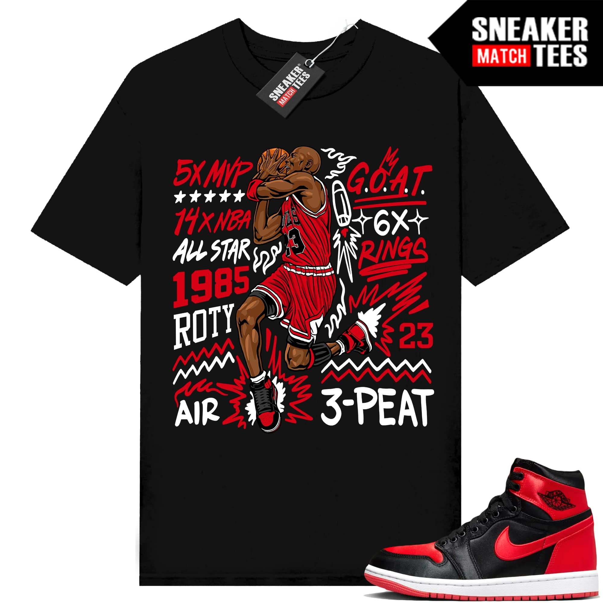 Satin Bred 1s To Match Sneaker Match Tees Black 