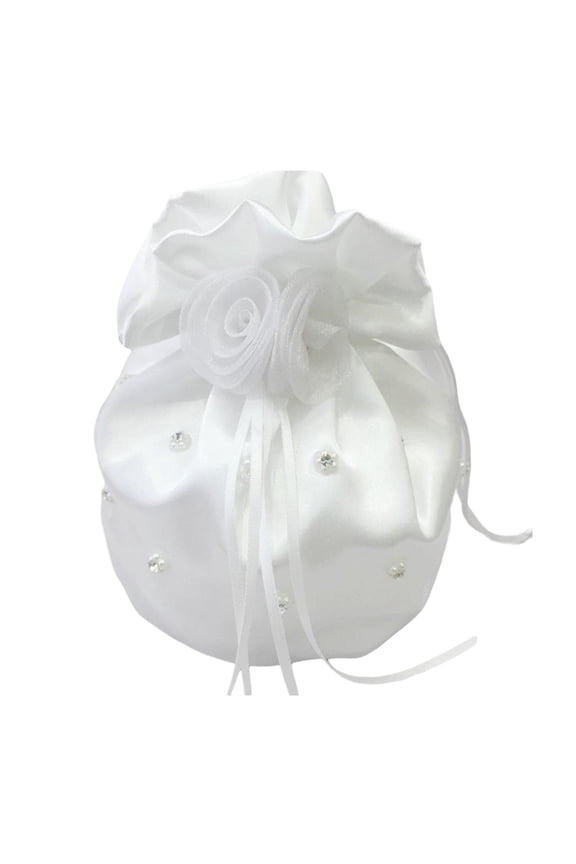Satin Bridal Bag, Wedding Pouch Chic Exquisite Girl Purse Handbag White for Women Ladies Party Dinner Wedding Favor